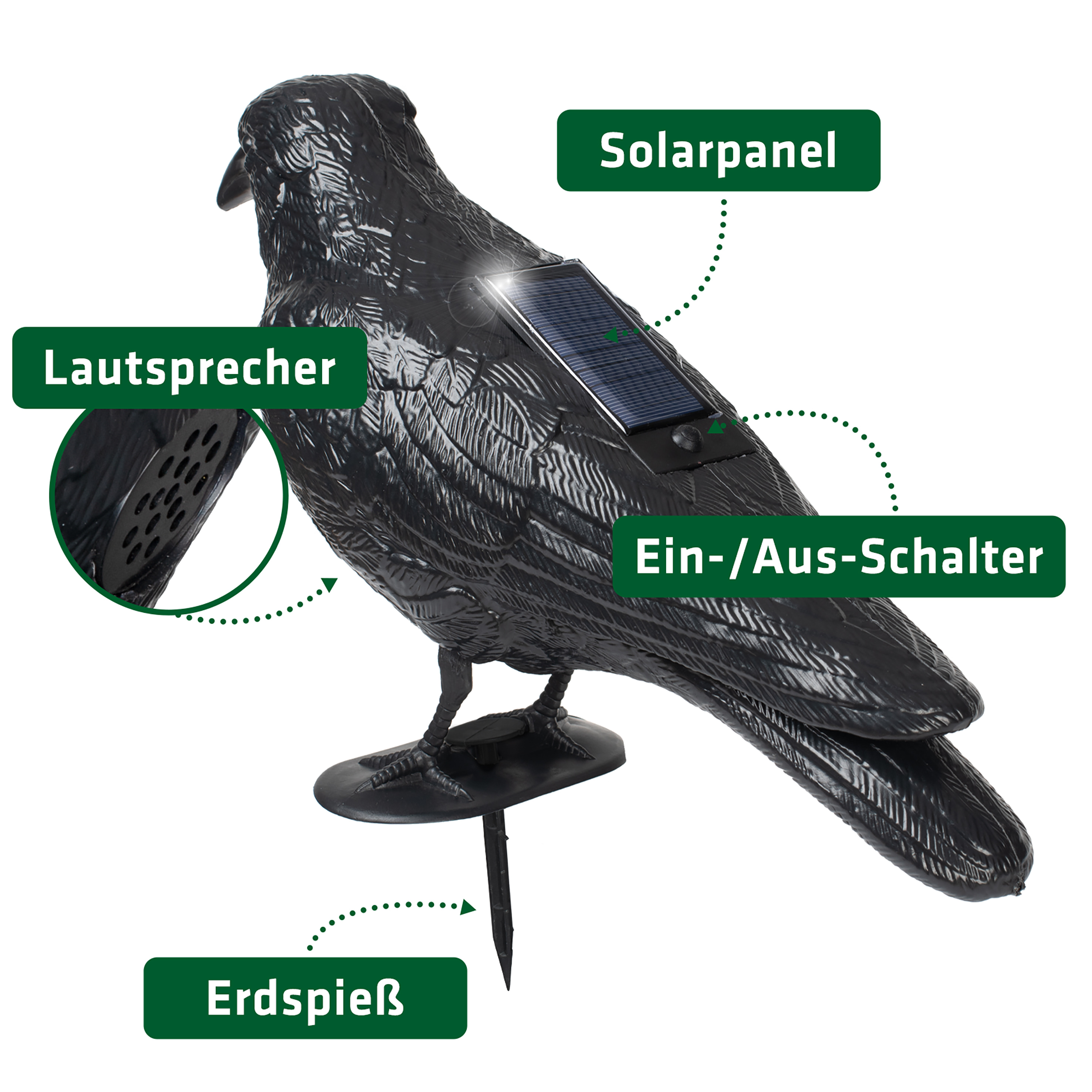 Solar Pigeon-Repeller Crow | with realistic sounds | radar motion sensor