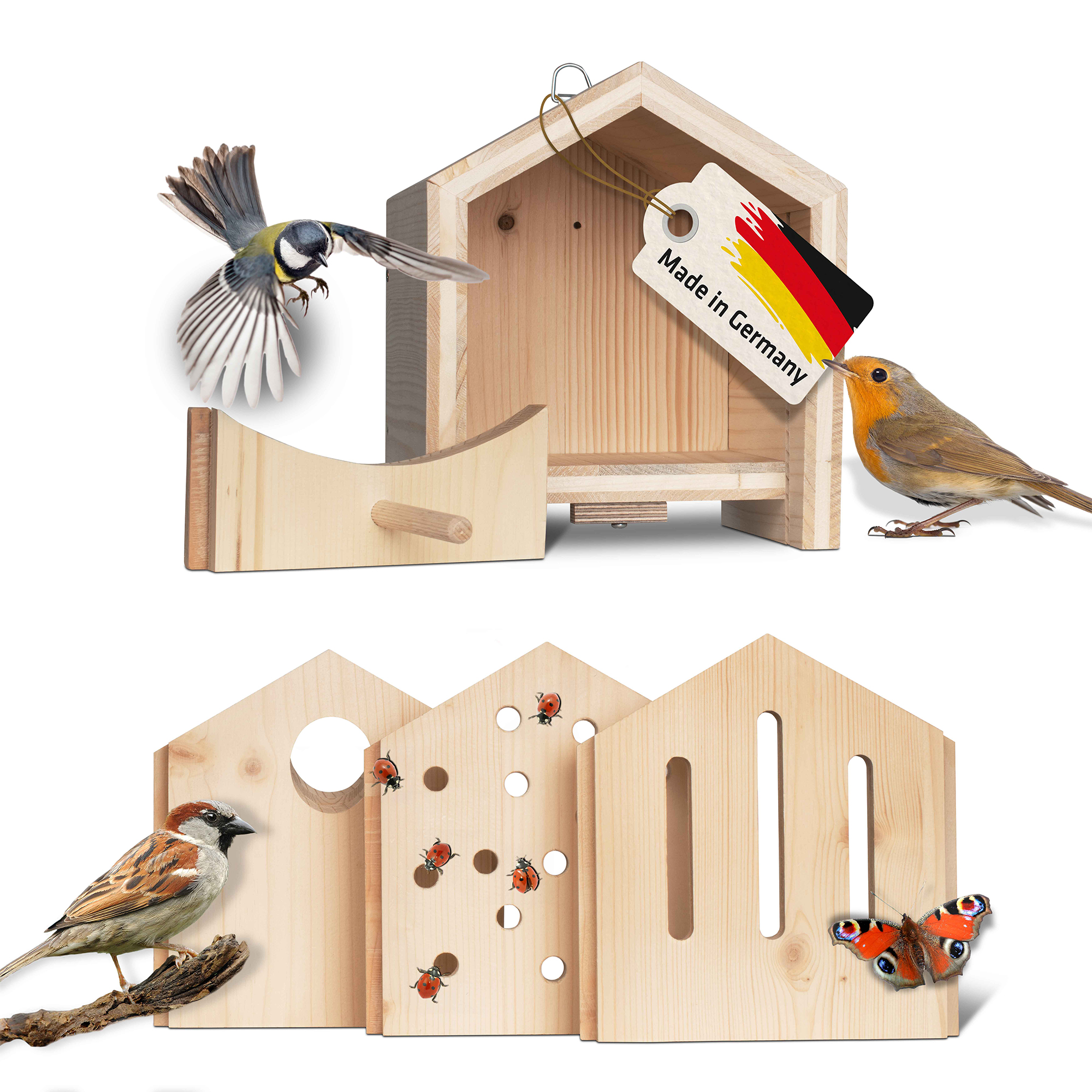 GARDIGO Animal House Set “Four Seasons” | 4 in 1 | feeder, nesting box, butterfly & ladybird hotel