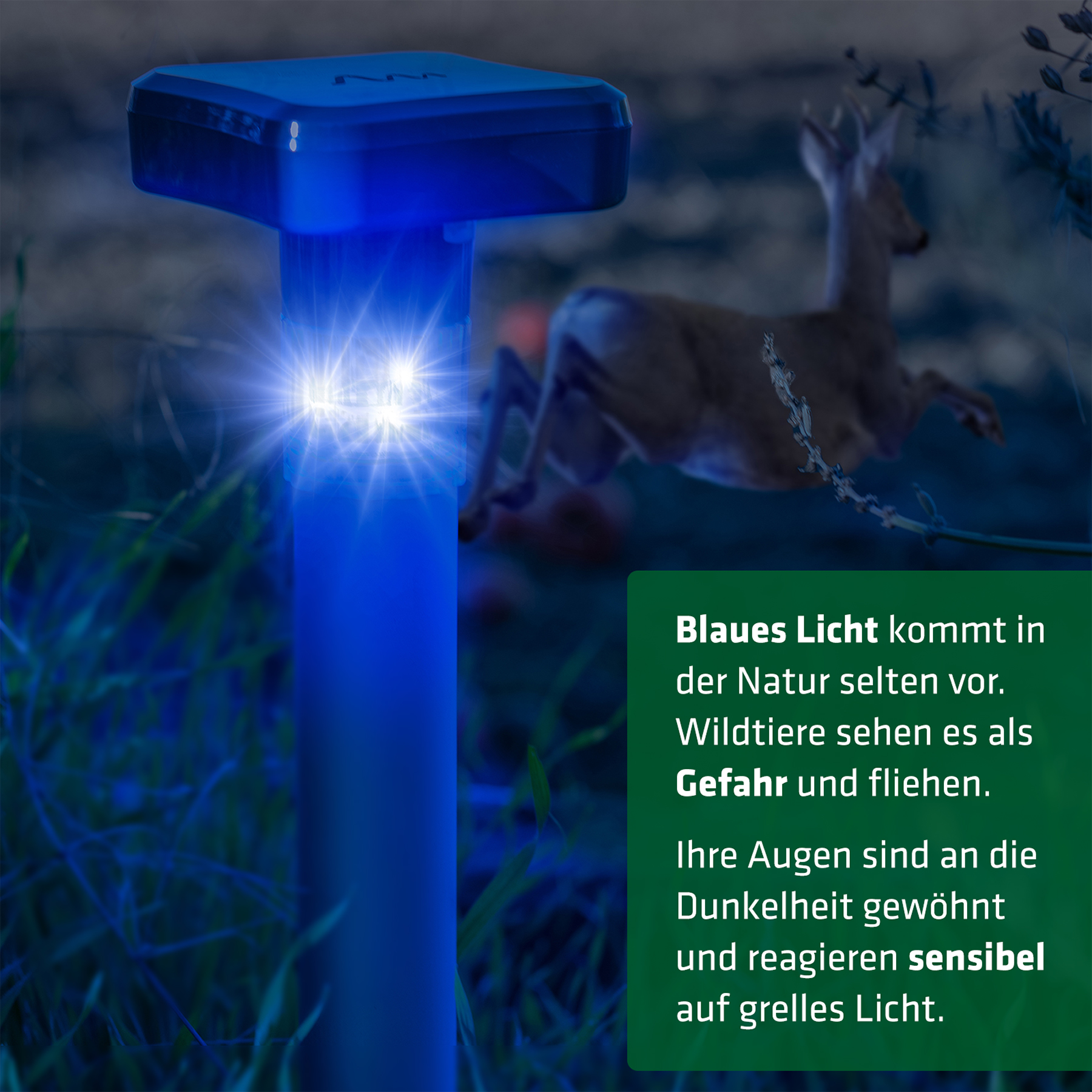 Deer & Wildlife Repeller 360° | visual deterrent with blue light